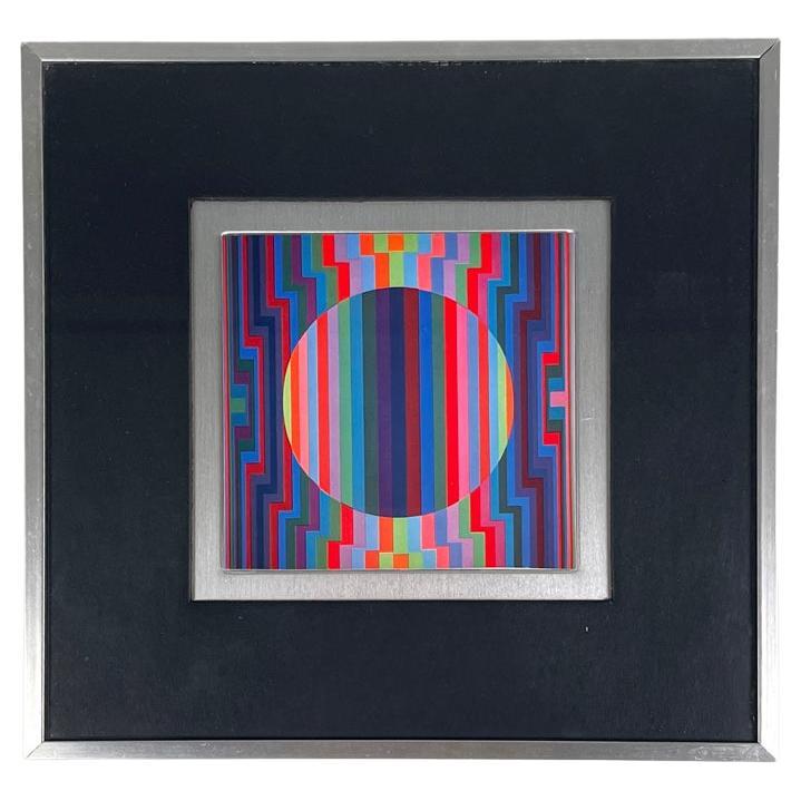 Hungarian modern Optical Art painting with metal frame by Victor Vasarely, 1970s