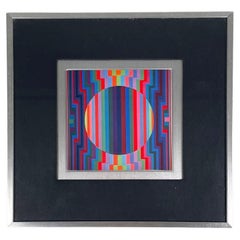 Tableau moderne hongrois d'art optique avec cadre en métal par Victor Vasarely, années 1970
