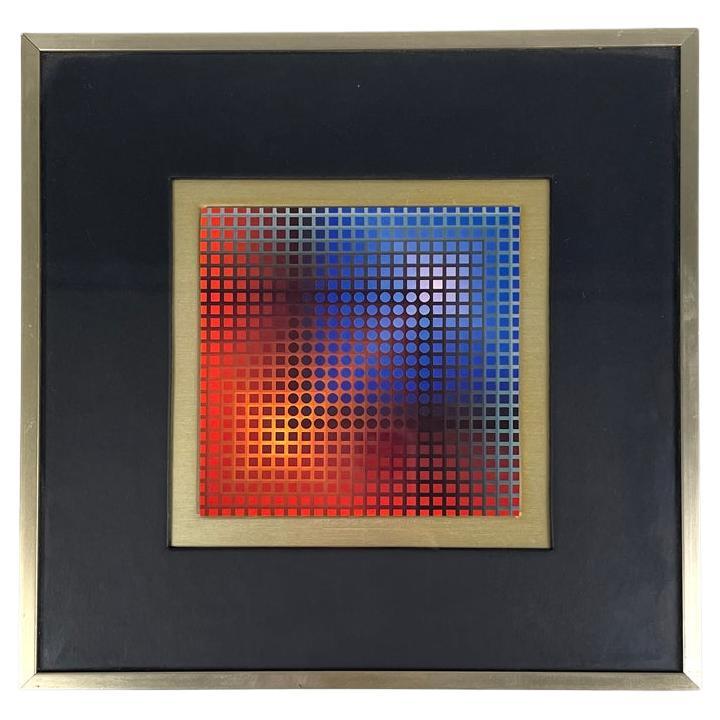 Hungarian modern Optical Art painting with metal frame by Victor Vasarely, 1970s