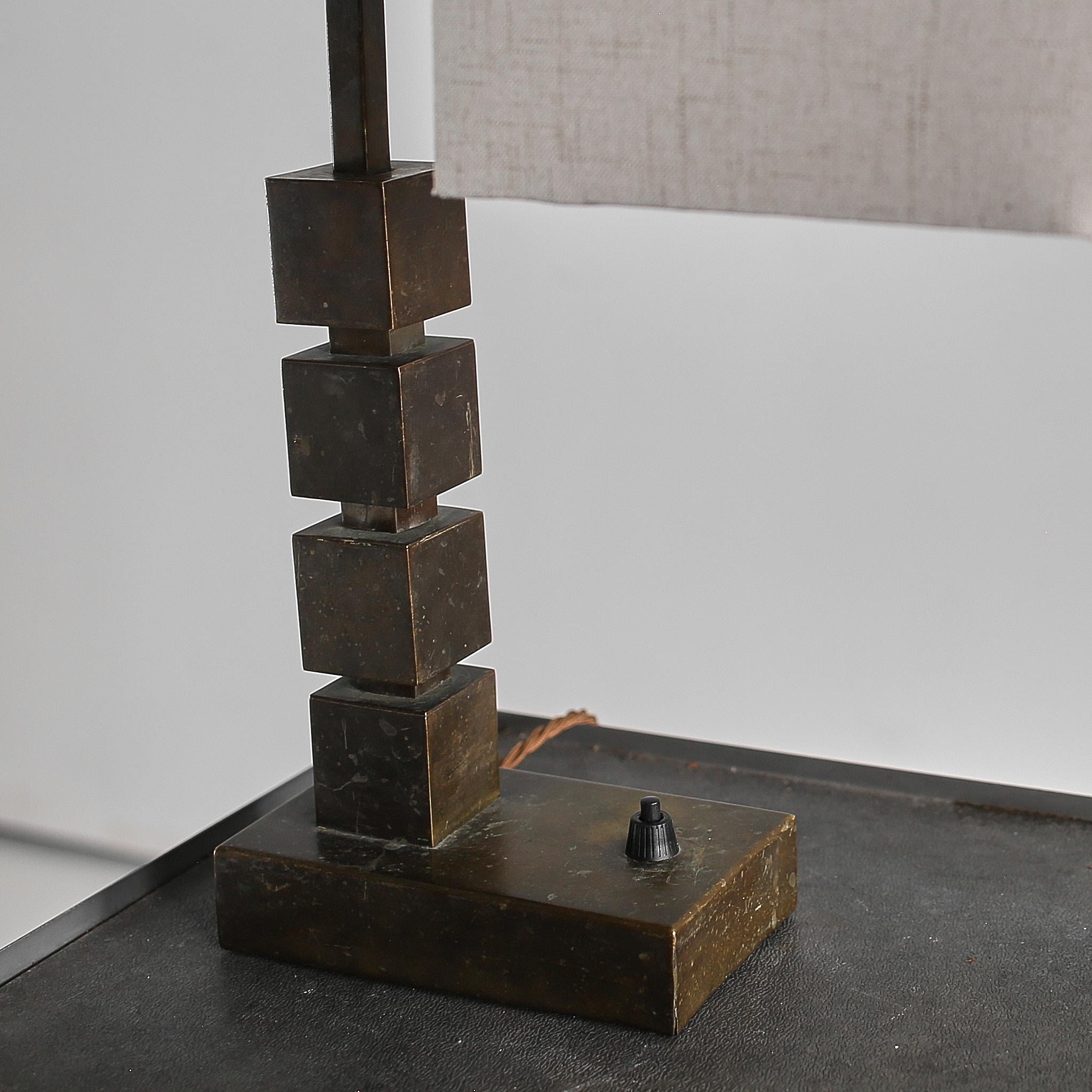 Mid-20th Century Hungarian Modernist/Cubist Brass Table Lamp For Sale