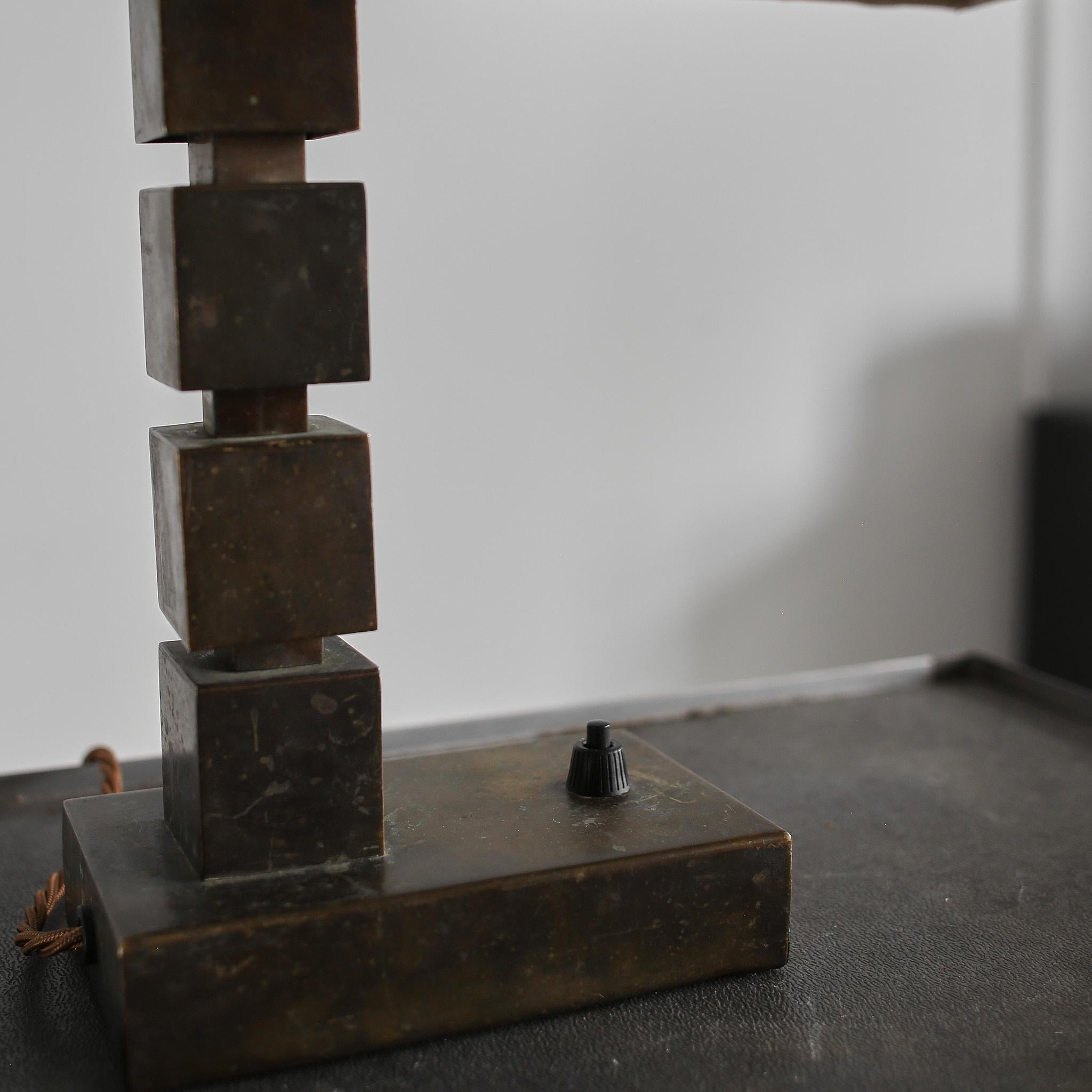 Hungarian Modernist/Cubist Brass Table Lamp For Sale 1