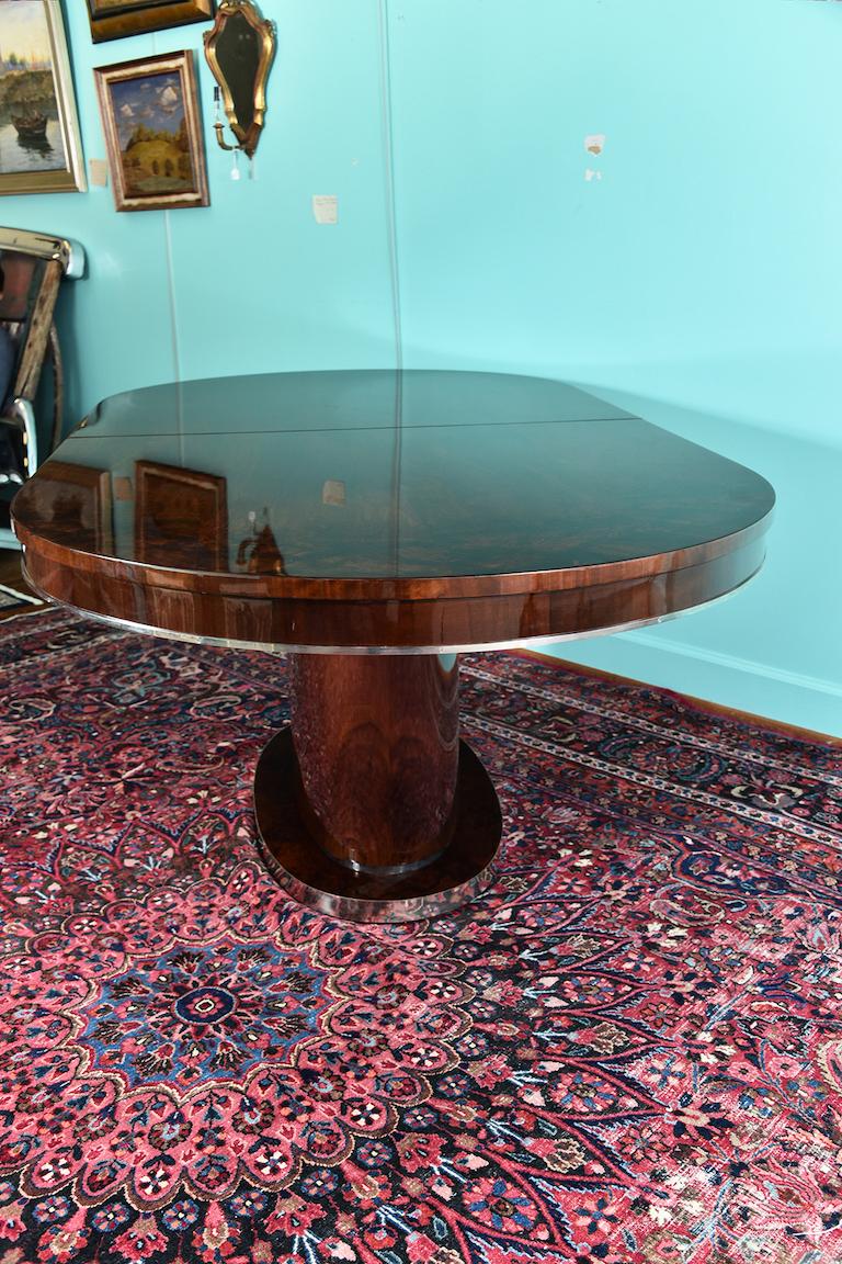 Chrome Hungarian Oval Dining Room Table in Walnut, Art Deco Period