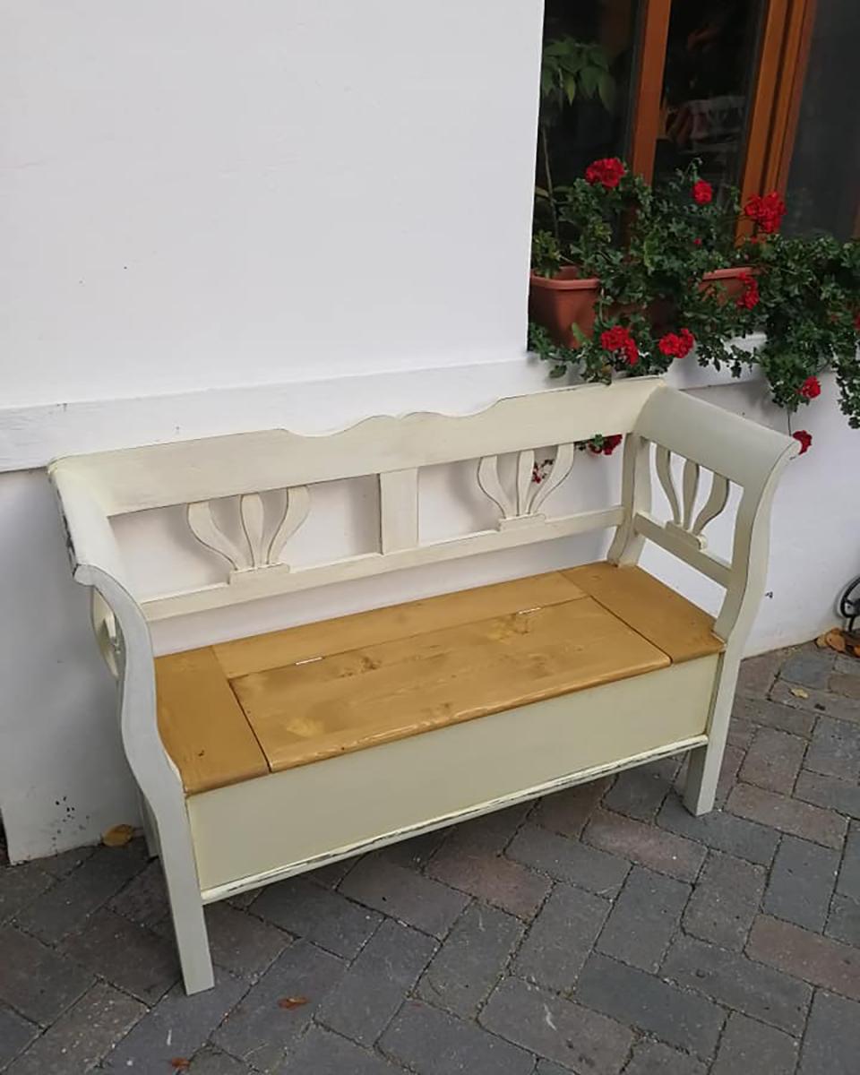 Painted Hungarian Pine Storage Bench For Sale