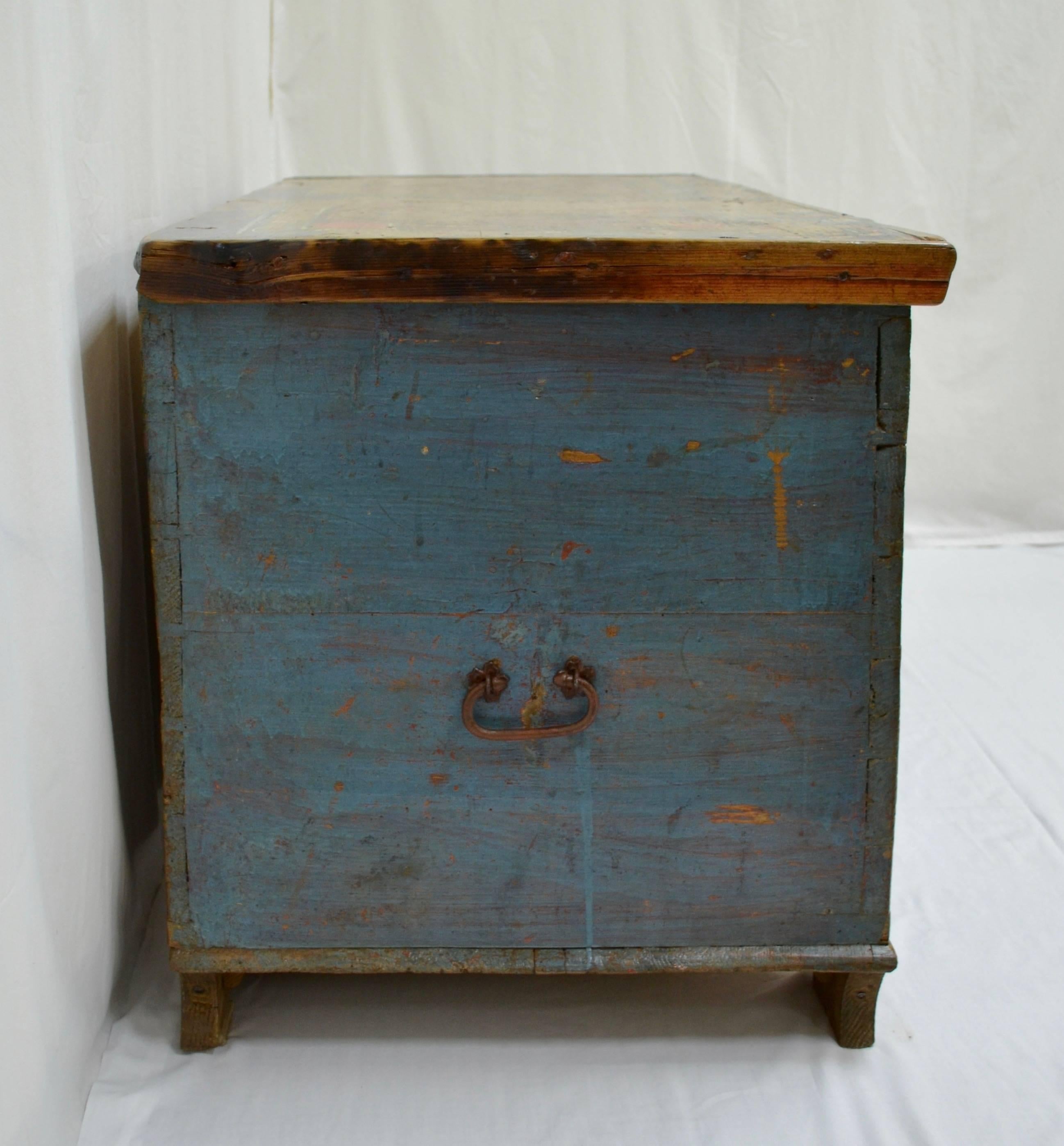 19th Century Hungarian Pine Trunk or Blanket Chest in Original Paint