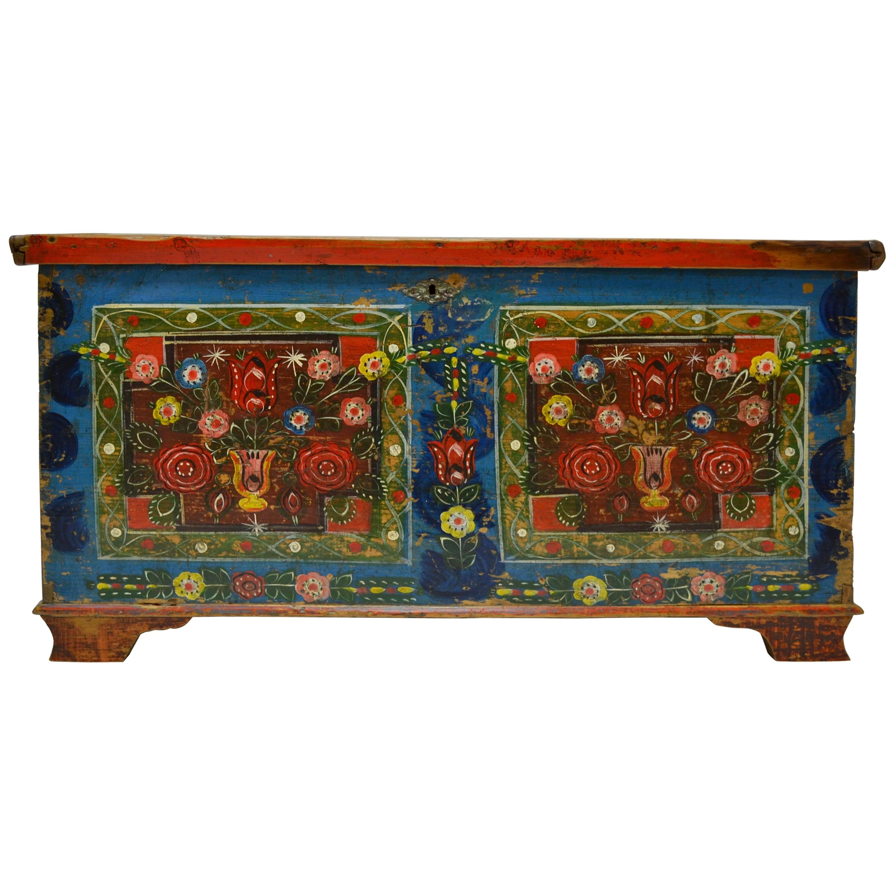 Hungarian Pine Trunk or Blanket Chest in Original Paint