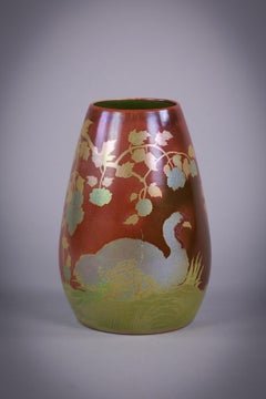 Hungarian Porcelain Eosin Glazed Bird Vase, Zsolnay, circa 1920