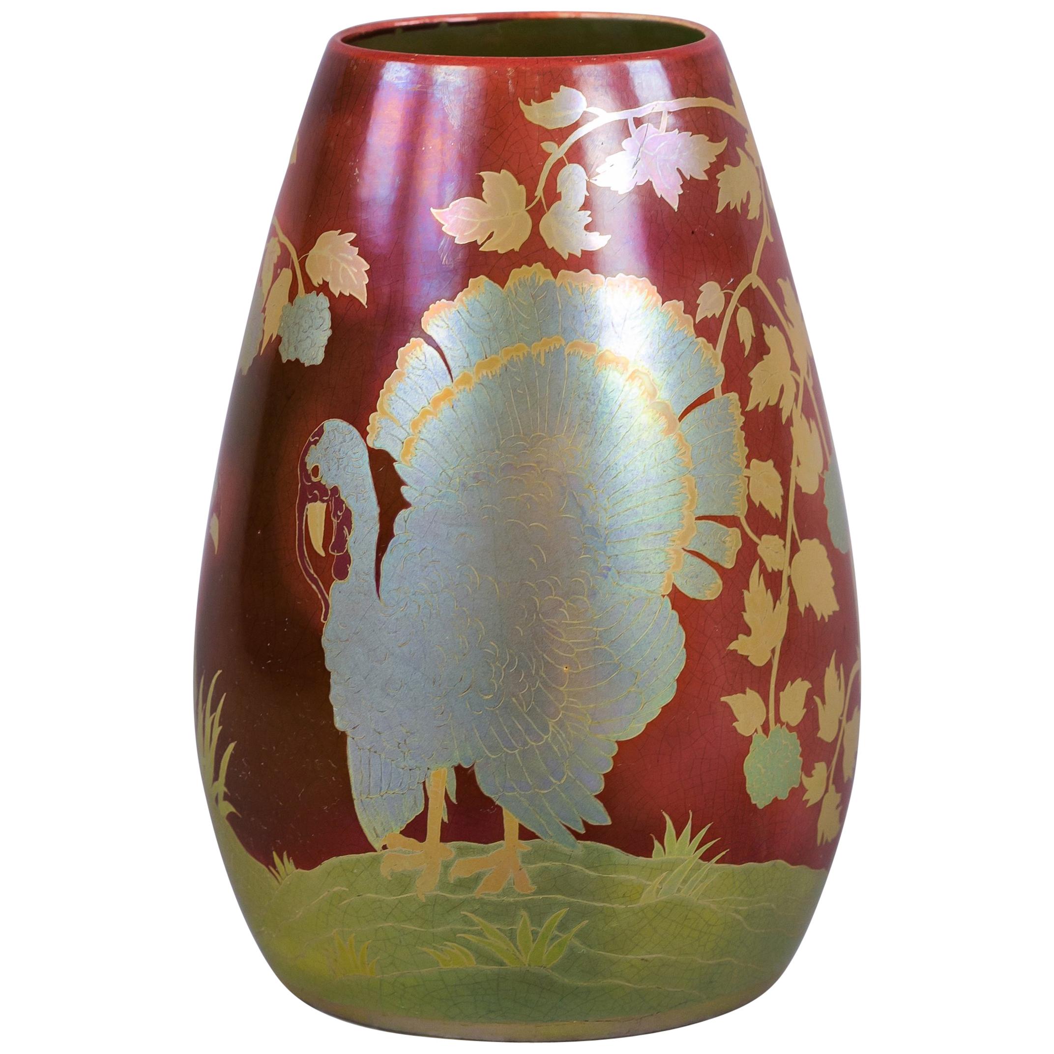 Hungarian Porcelain Eosin Glazed Bird Vase, Zsolnay, circa 1900