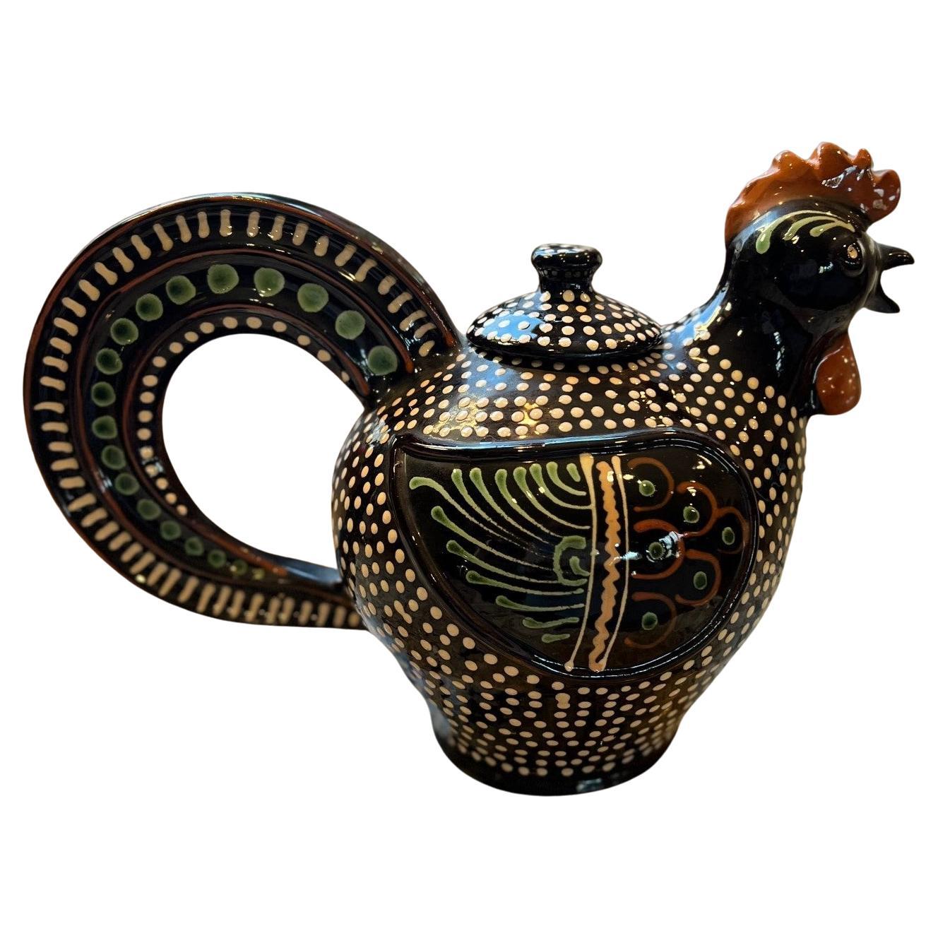 Hungarian Red Ware Folk Art Rooster - Lidded Jug/Teapot by Imre Szűcs  For Sale