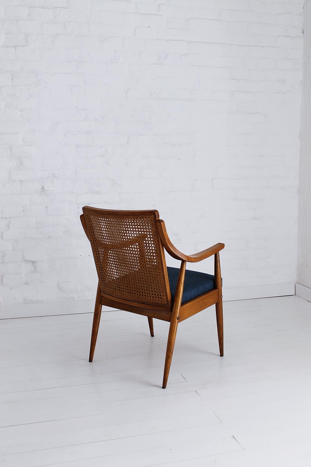 Hungarian  Vintage Mid-Century Modern Cane Back Armchair Hungary 1960s