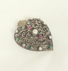 Hungarian Silver Emerald and Ruby Heart Pendant