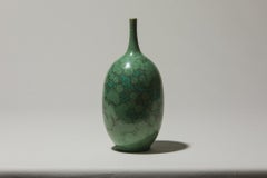Hungarian Studio Porcelain Vase, Green Crystalline Glaze