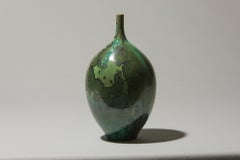 Hungarian Studio Porcelain Vase, Green Crystalline Glaze