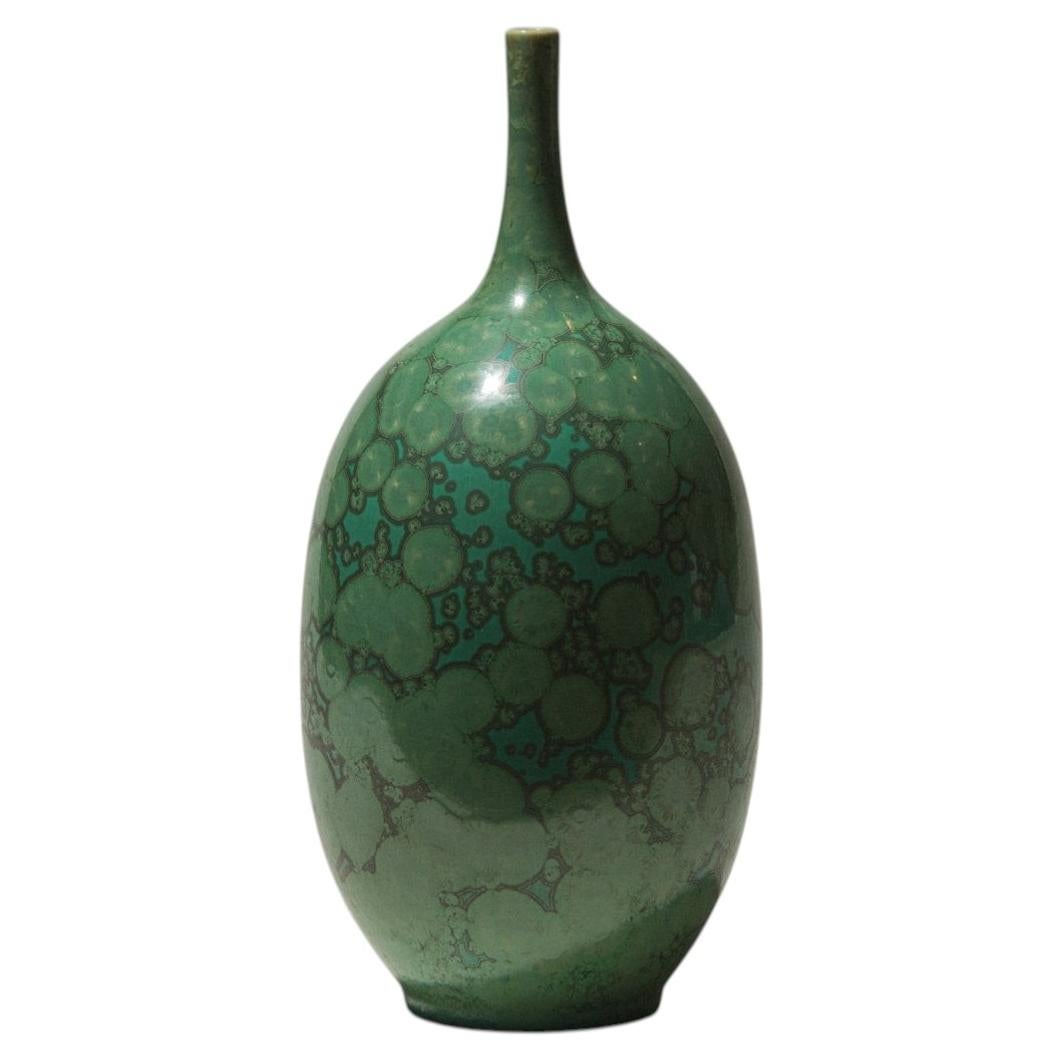 Hungarian Studio Porcelain Vase, Green Crystalline Glaze