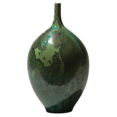 Hungarian Studio Porcelain Vase, Green Crystalline Glaze