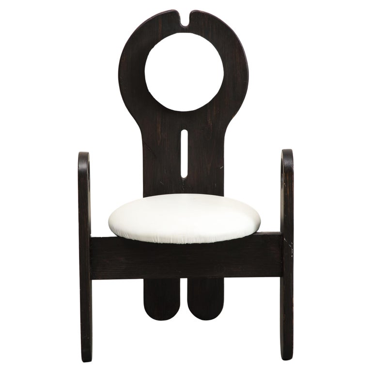 Hungarian Studio White Leather and Wood Side Chair by Szedleczky Design