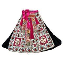 Vintage Hungarian traditional Shirt and Apron, embroieder by hand with pealrs, 1940's