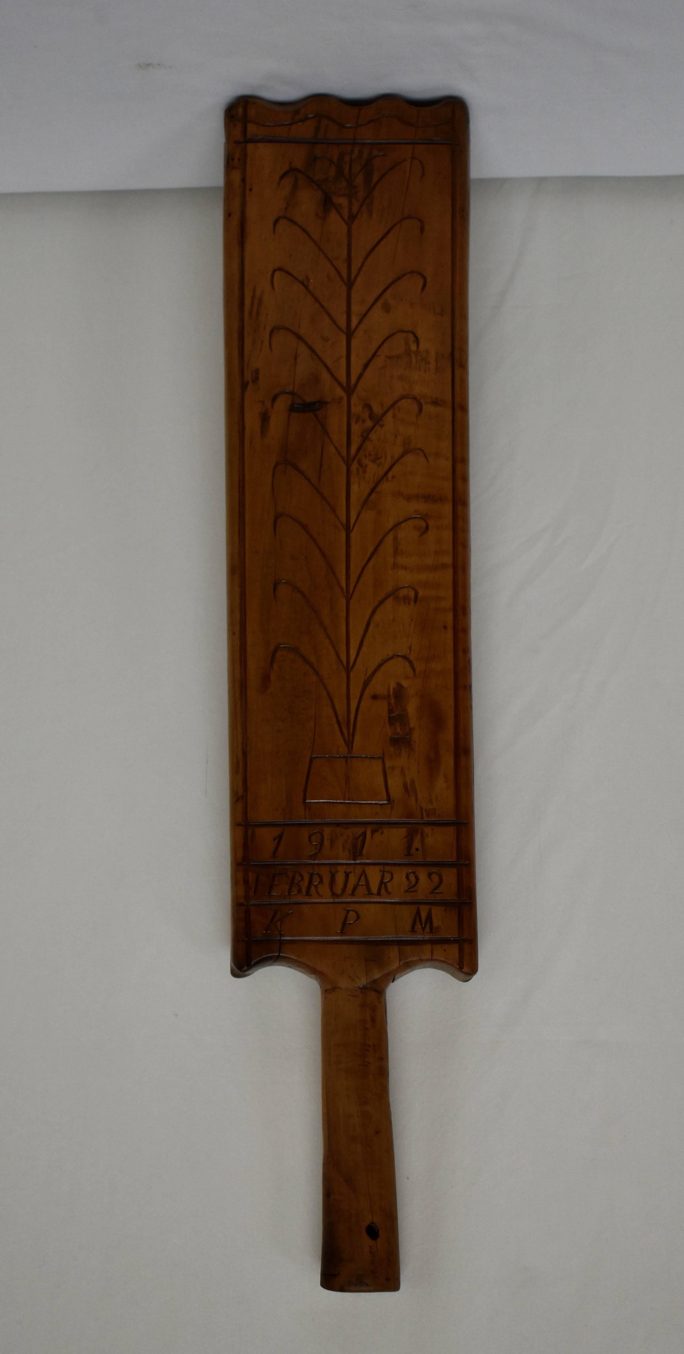 Chestnut Hungarian Treen, Hand-Carved Washboard, Dated 1911