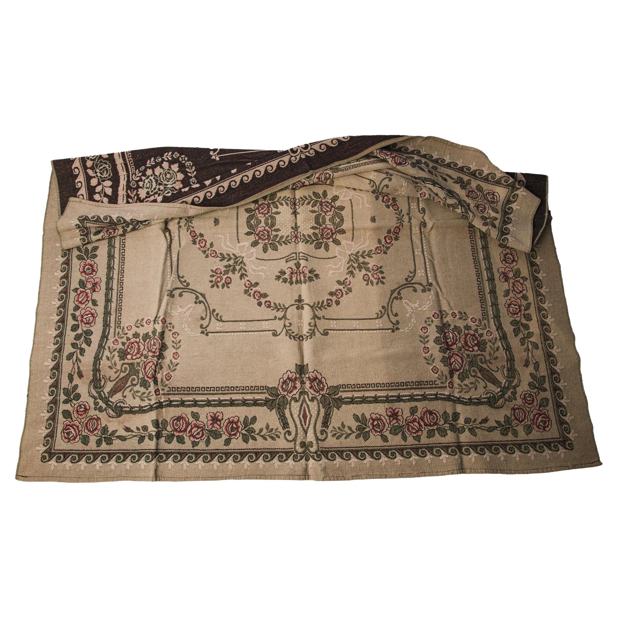 Couvre-lit en tapisserie hongroise vintage, textile floral, années 1950