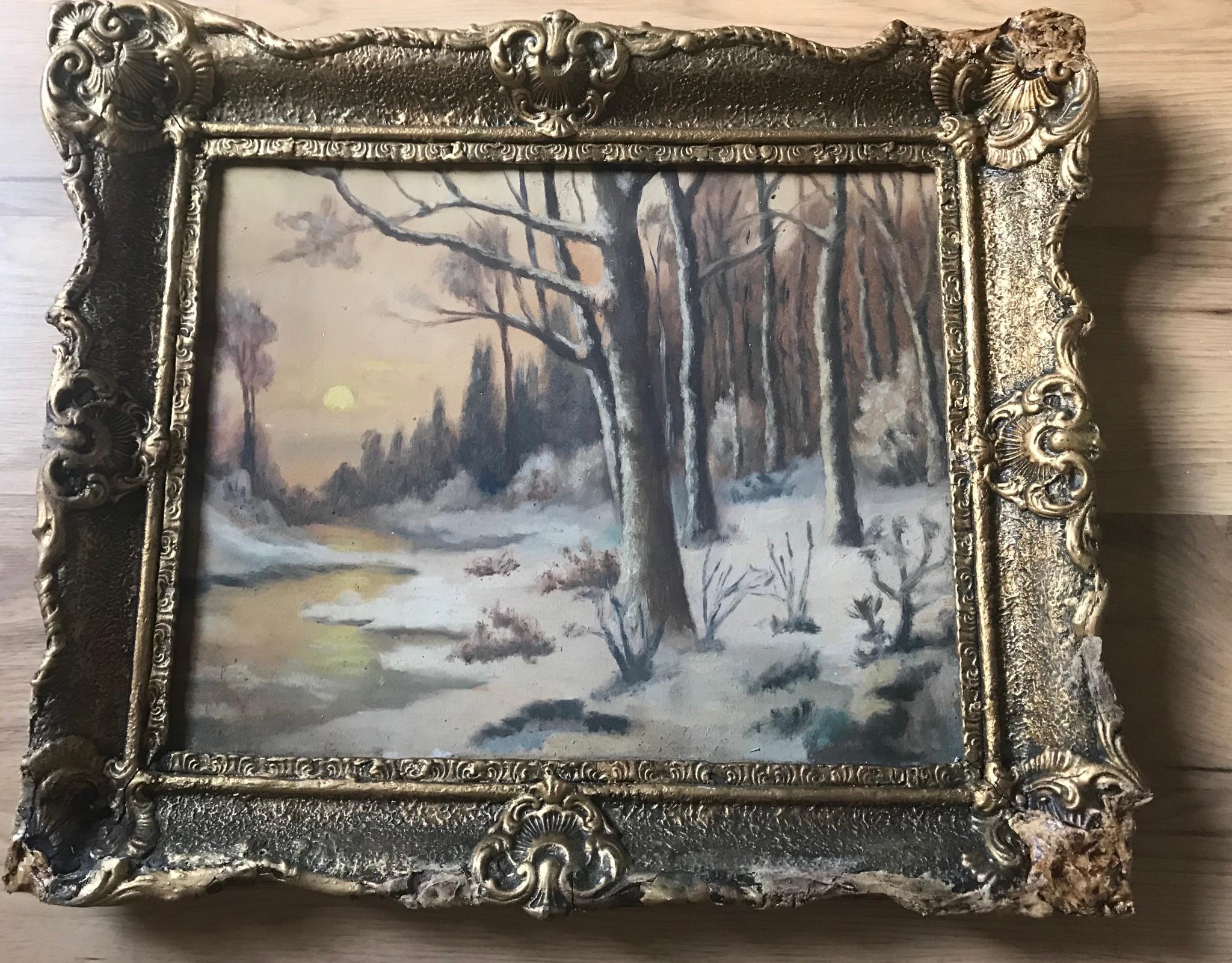 Hungarian winter landscape pastel on board attr to Laszlo Neogrady.