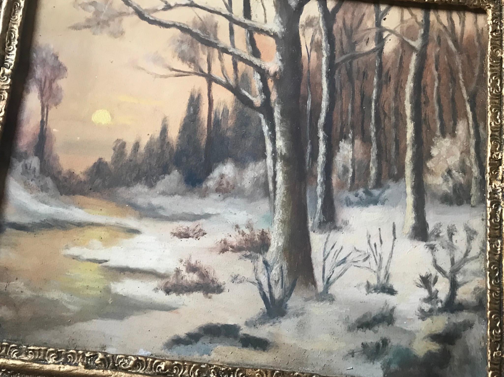 Romantic Hungarian Winter Landscape Attr to Lazslo Neogrady For Sale