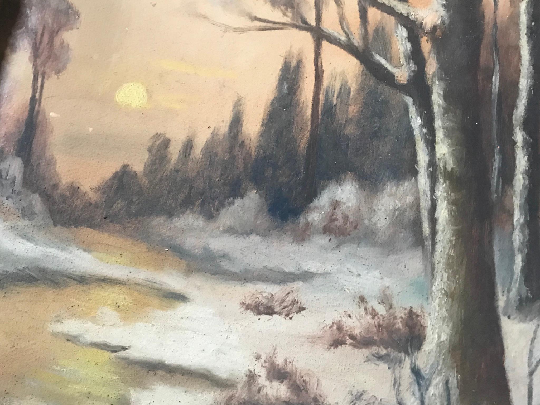 Hungarian Winter Landscape Attr to Lazslo Neogrady In Good Condition For Sale In Boca Raton, FL