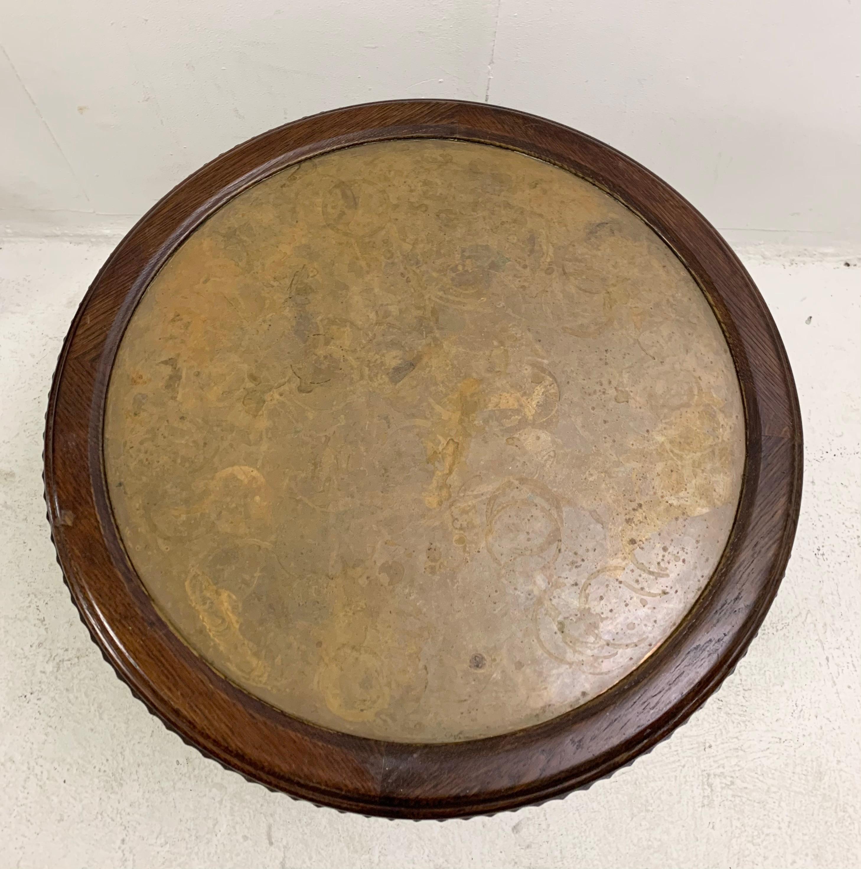 Hungarian Wooden Side Tabe with Copper Plate, 1930s For Sale 1