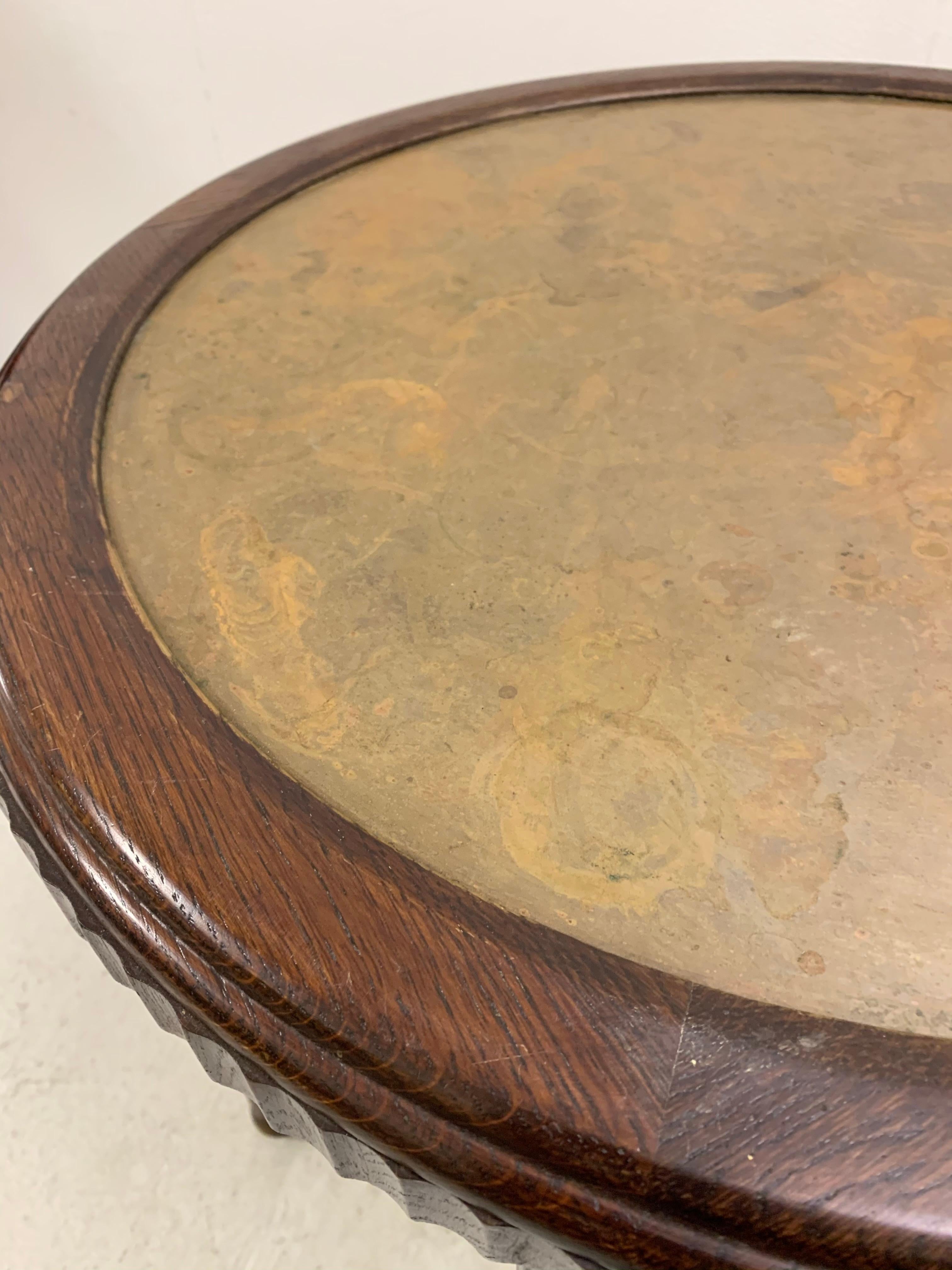 Hungarian Wooden Side Tabe with Copper Plate, 1930s For Sale 5