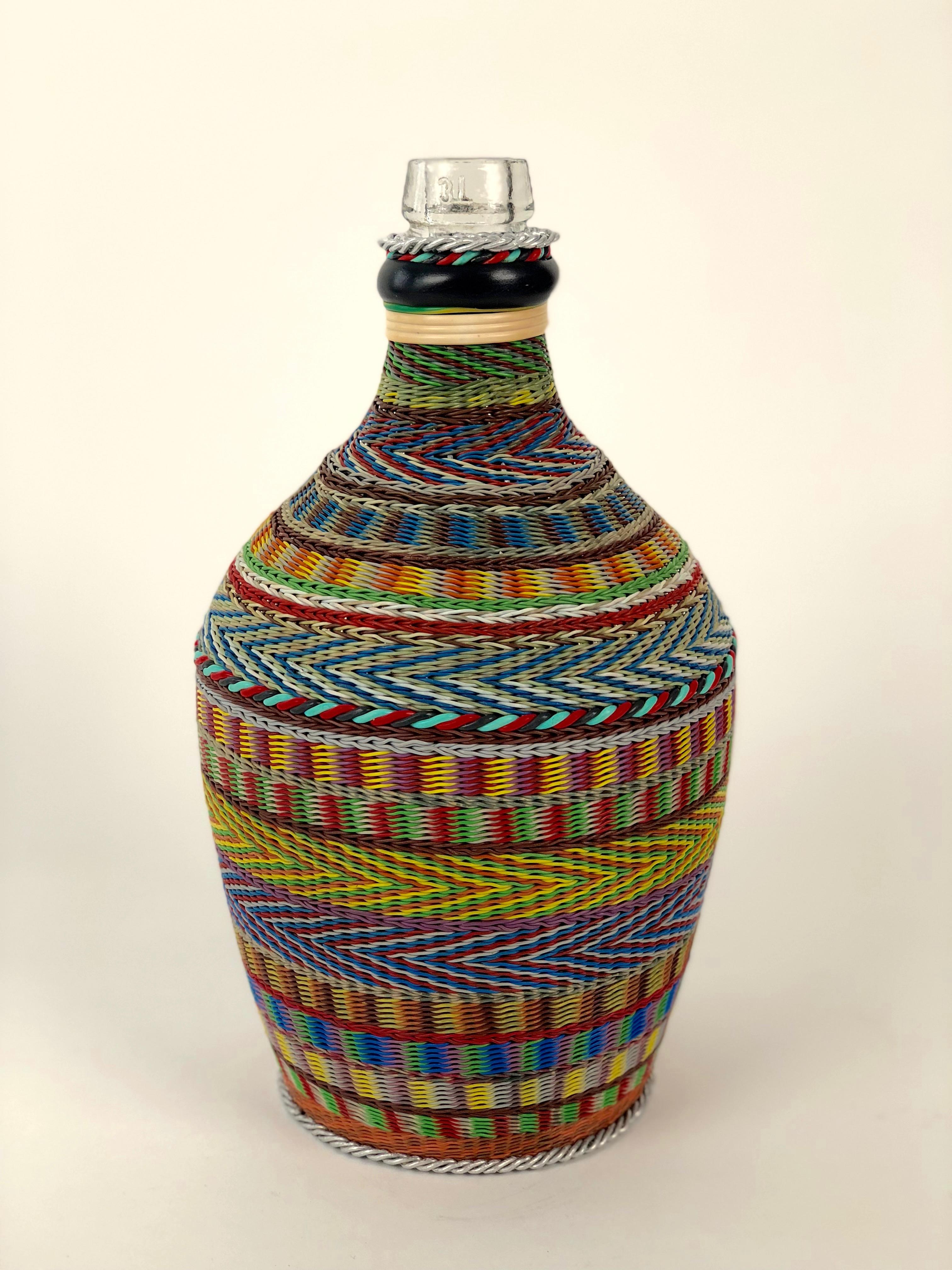 Hand-Woven Hungarian Woven Wire Bottle, 1960 For Sale