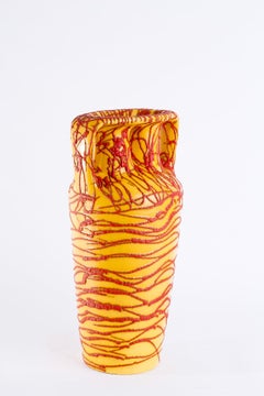 Hungarian Yellow-Red Ceramic Floor Vase, 1970s