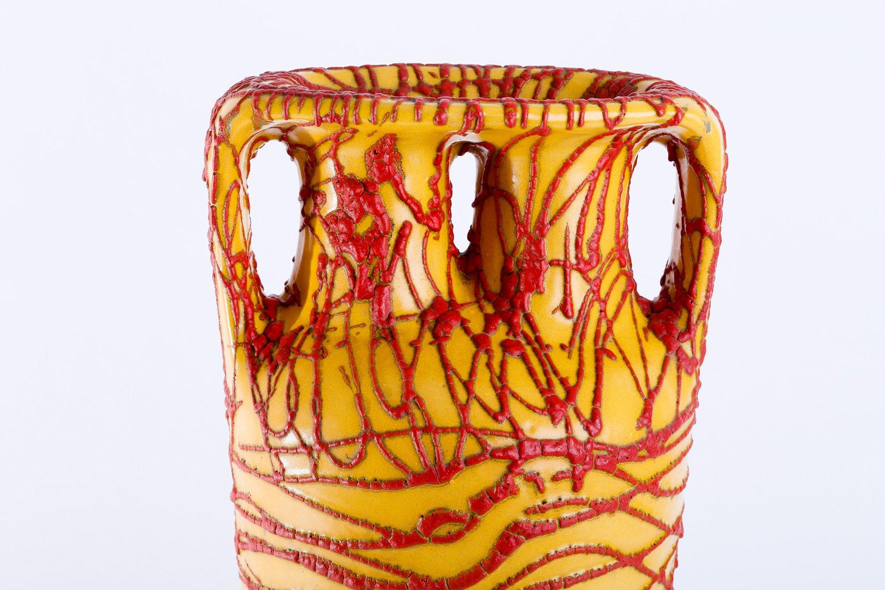 Hungarian Yellow-Red Ceramic Floor Vase, 1970s In Good Condition For Sale In Budapest, HU