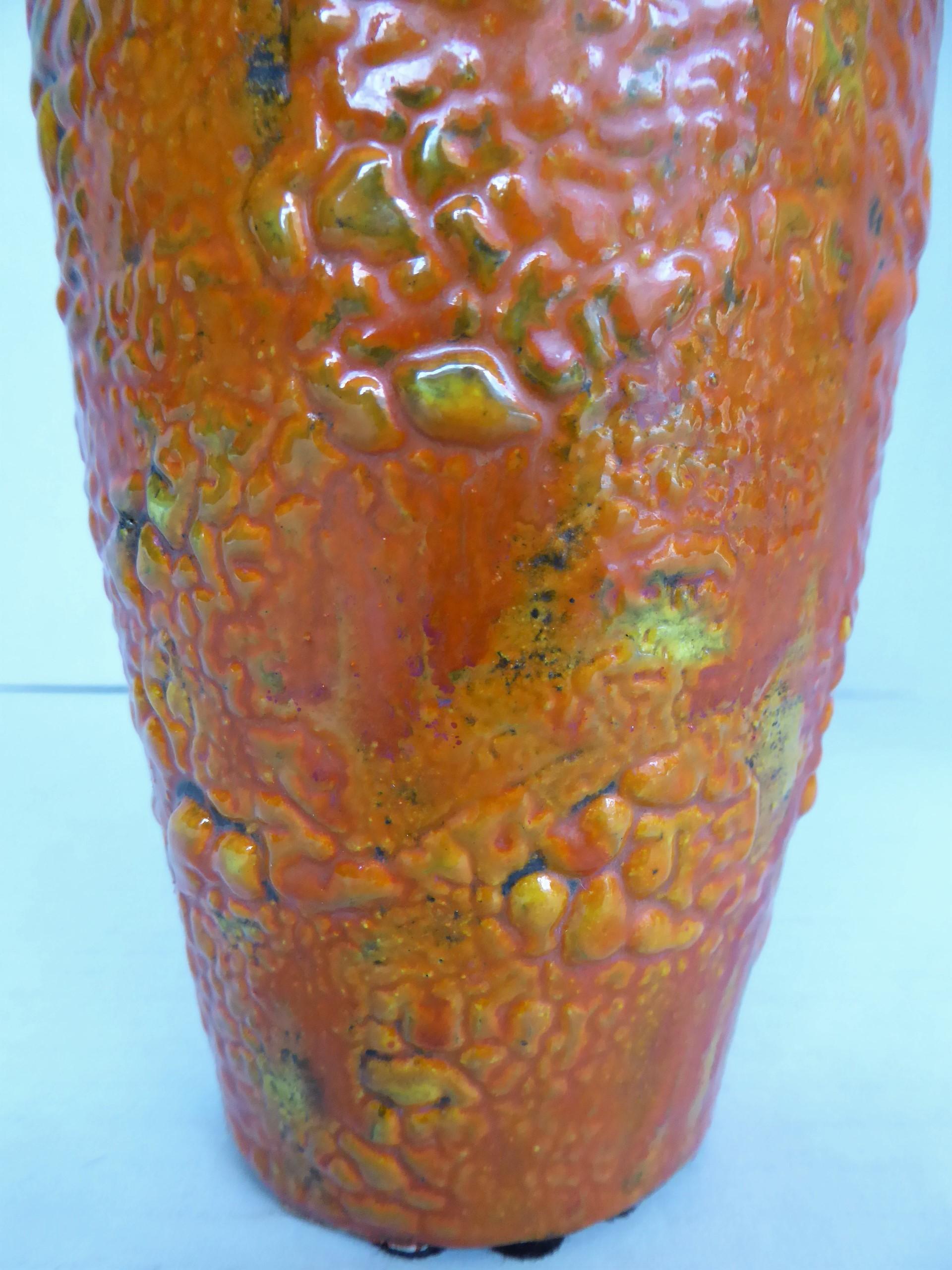 Hungary 60s-70s Heavy Lava Glaze Ceramic Modern Ewer in Bright Orange 2