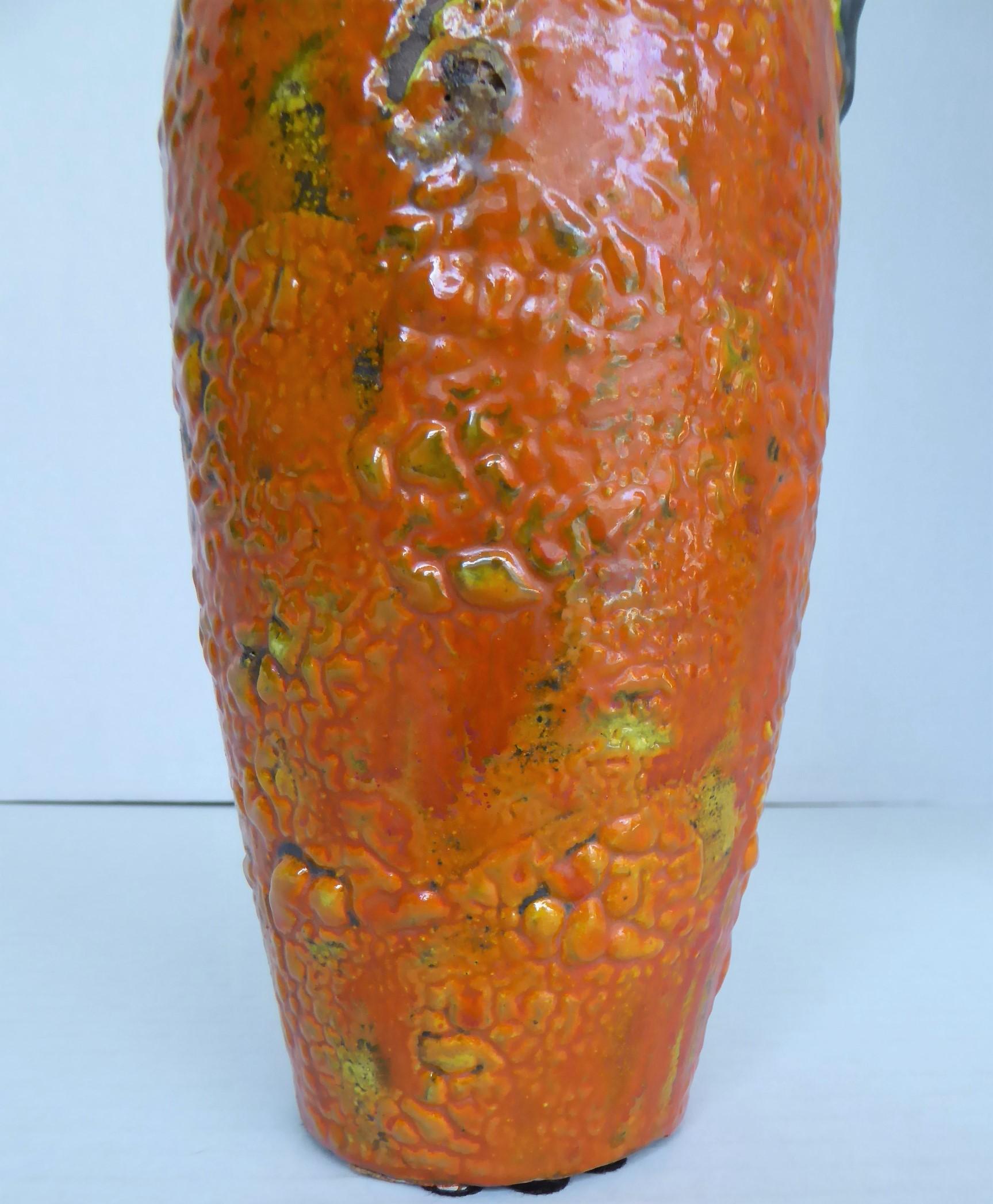 Hungary 60s-70s Heavy Lava Glaze Ceramic Modern Ewer in Bright Orange 1