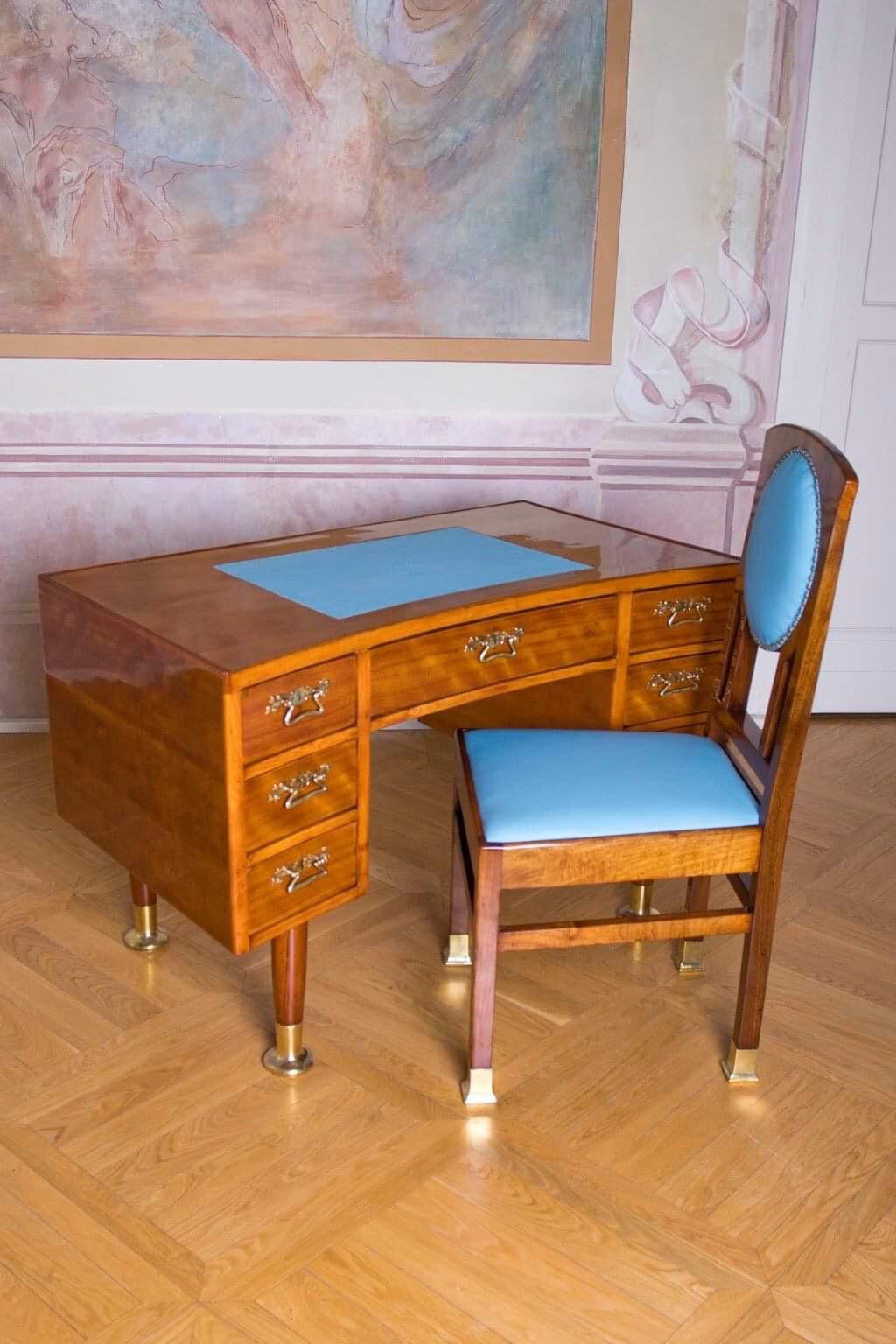 Appliqué Hungary art nouveau desk chair walnuts For Sale