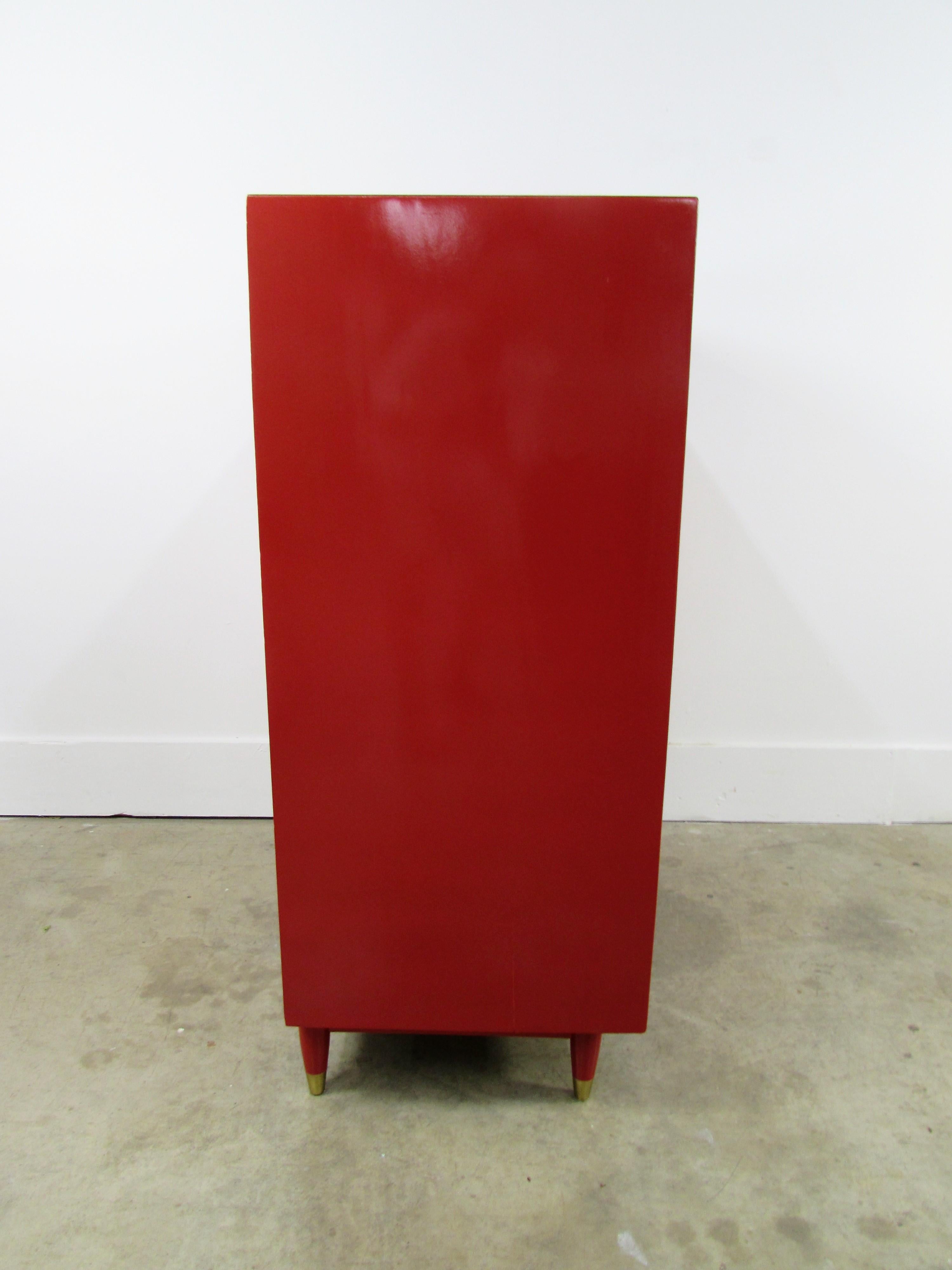 American Hungerford Rave Red Lacquered Five-Drawer Chest For Sale