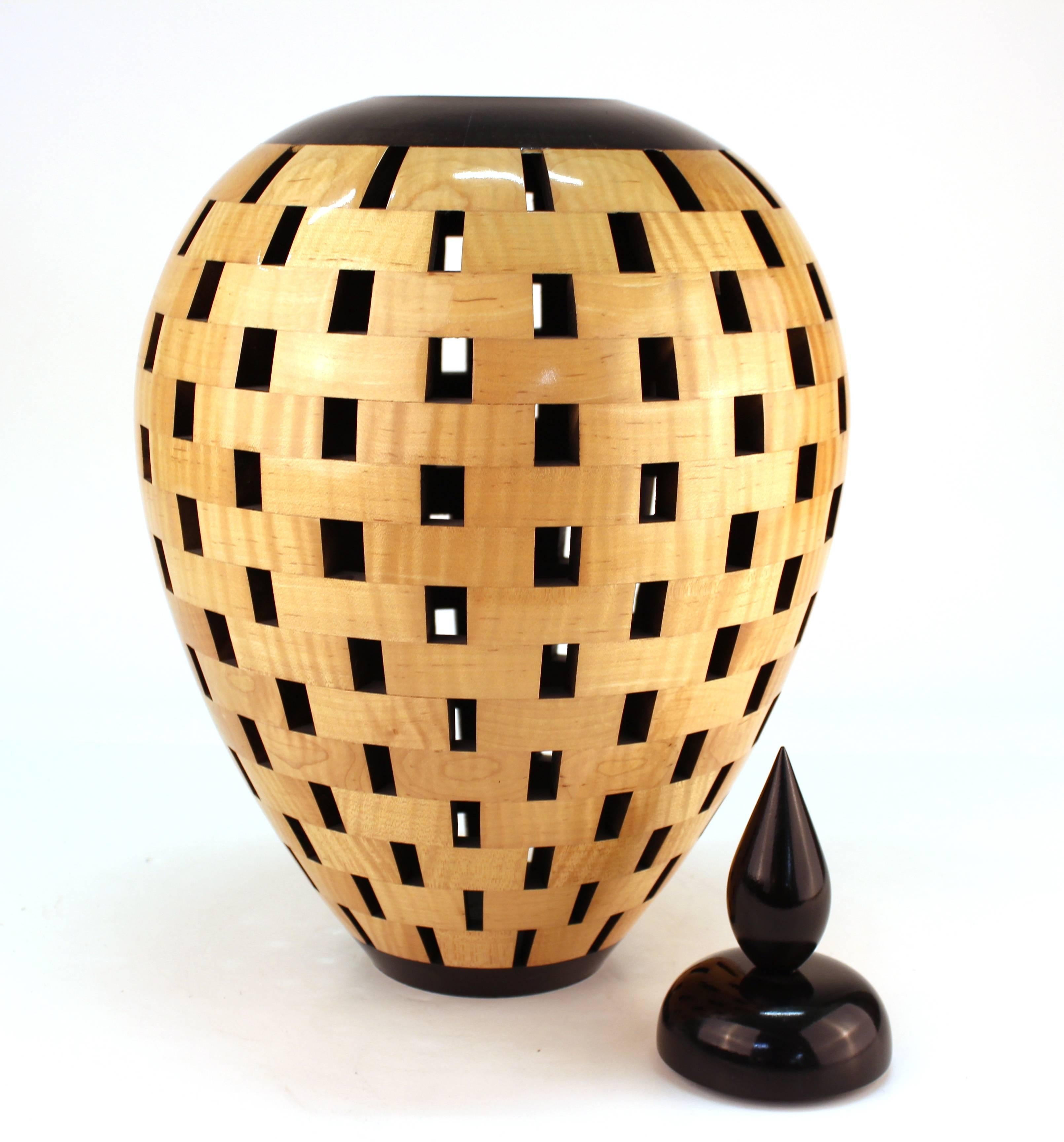 Lacquered Hunnicutt Lidded Wood Vessel