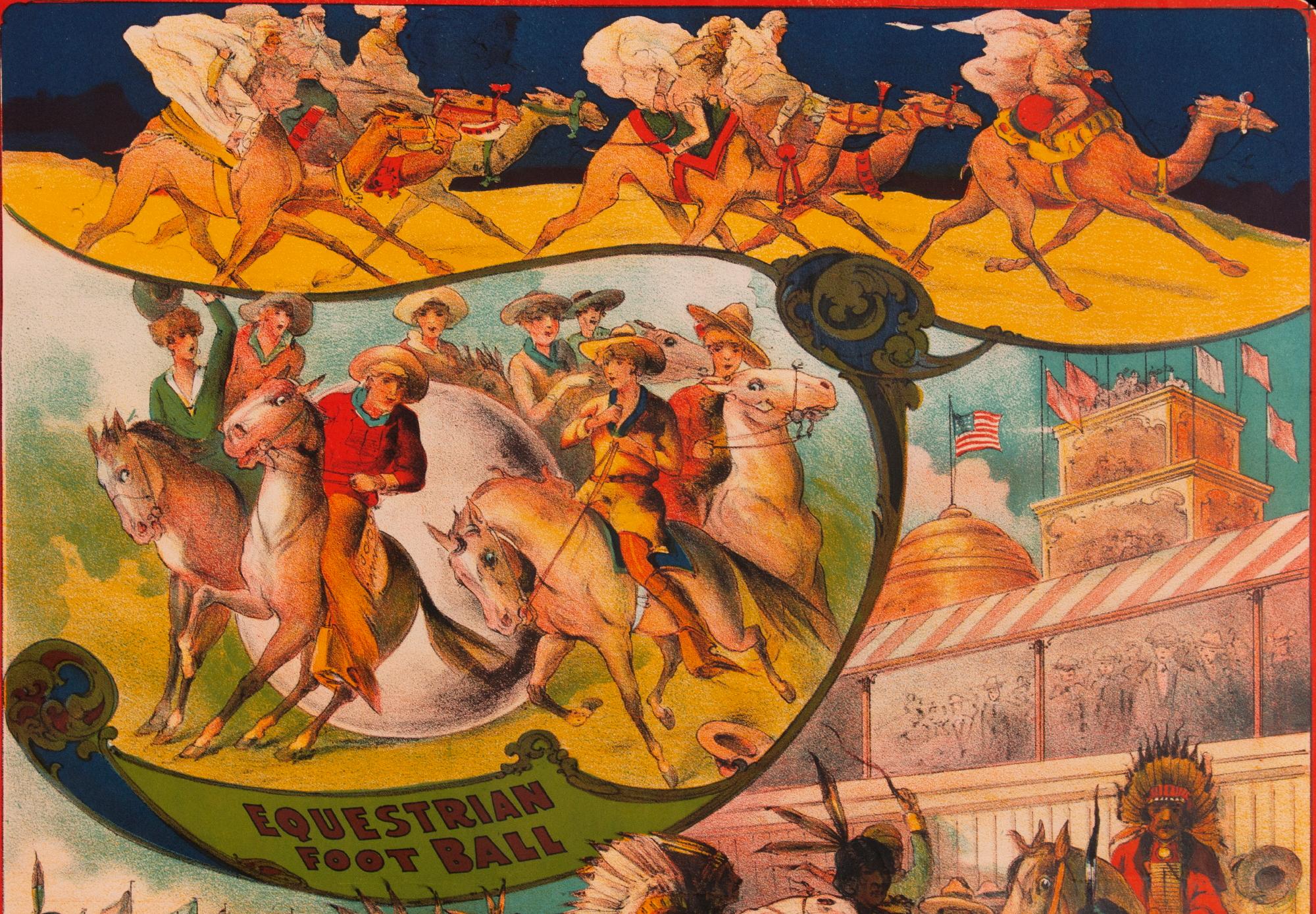 Hunt Brother Circus & Wild West Show Dreiseitige Brosche mit Jagdmotiv, um 1900-1910 (amerikanisch) im Angebot