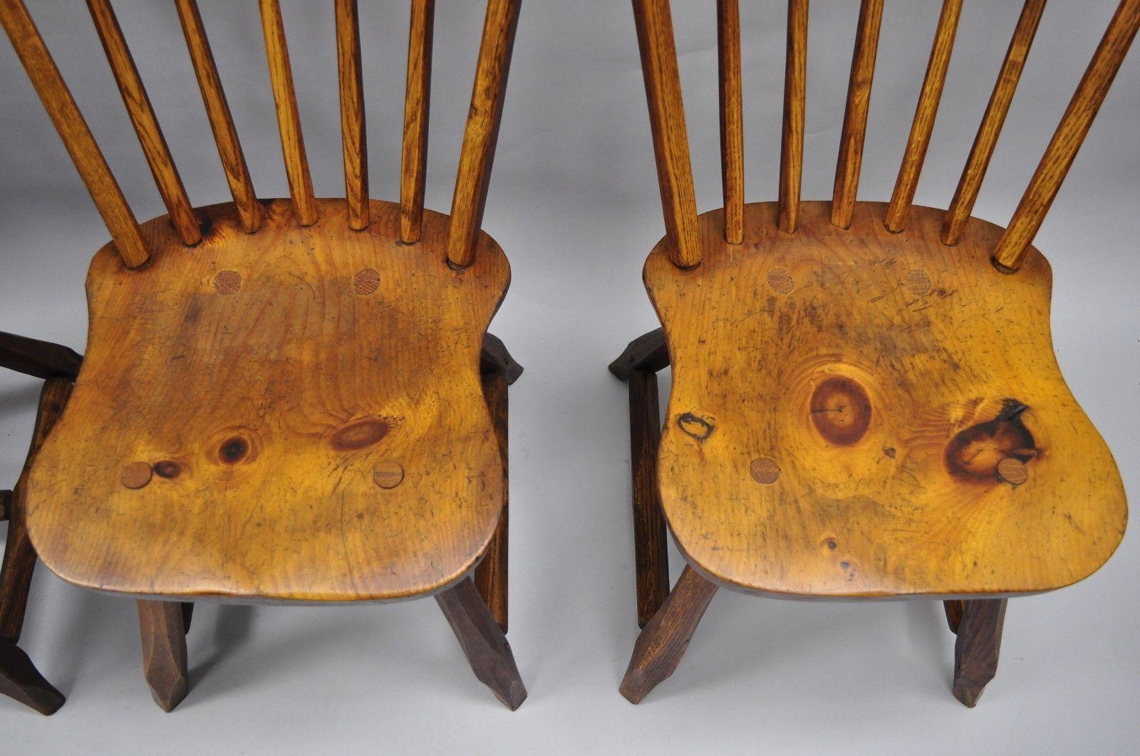 American Hunt Country Furniture Pine and Oakwood Chairs, Hickory Style Set of Six