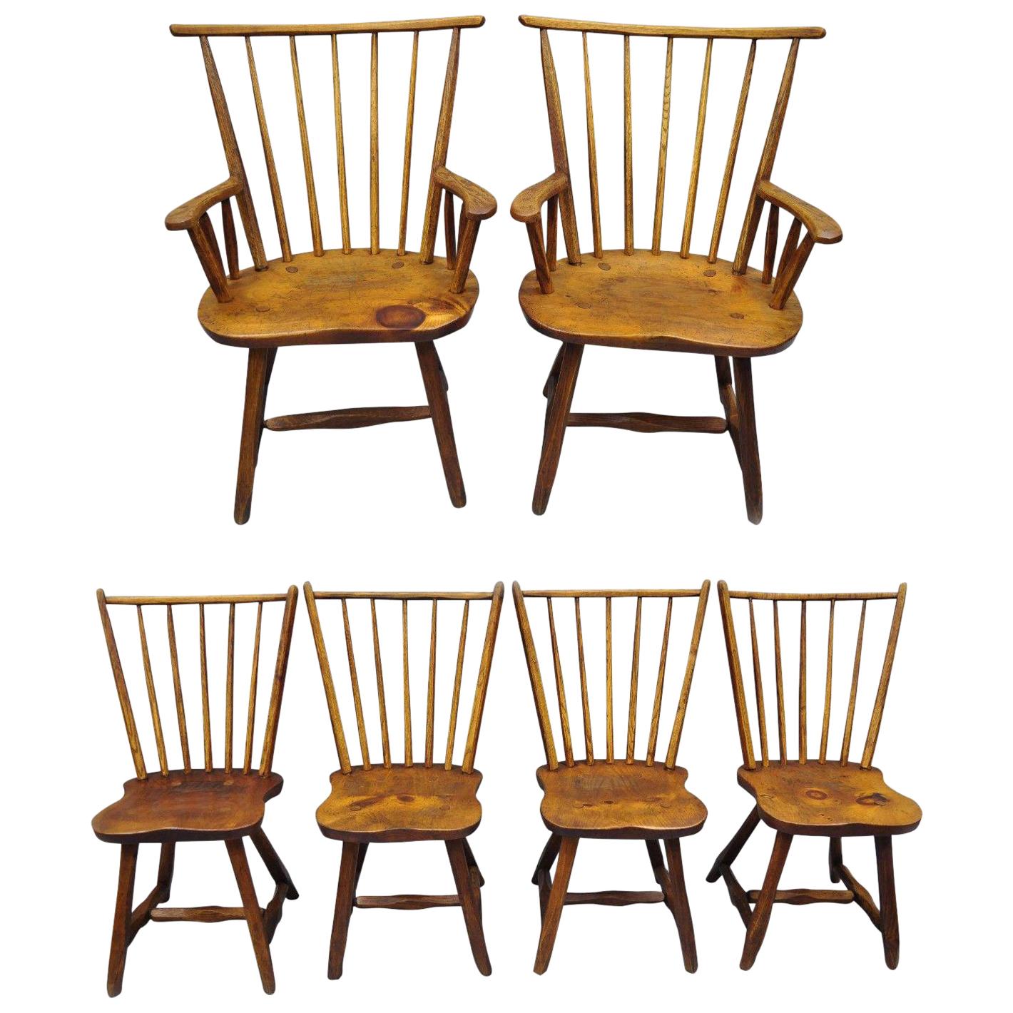 Hunt Country Furniture Pine and Oakwood Chairs, Hickory Style Set of Six