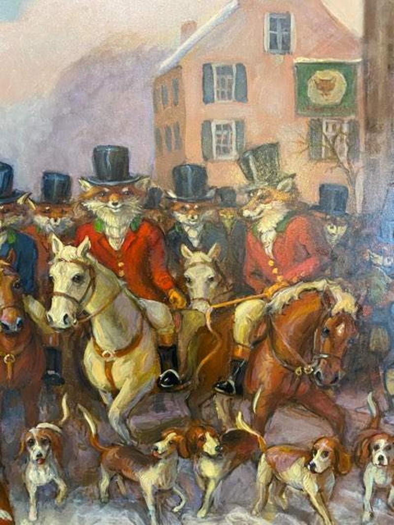 American Hunt Foxes on Parade, Original Oil on Board Painting by Anthony Barham, 2022