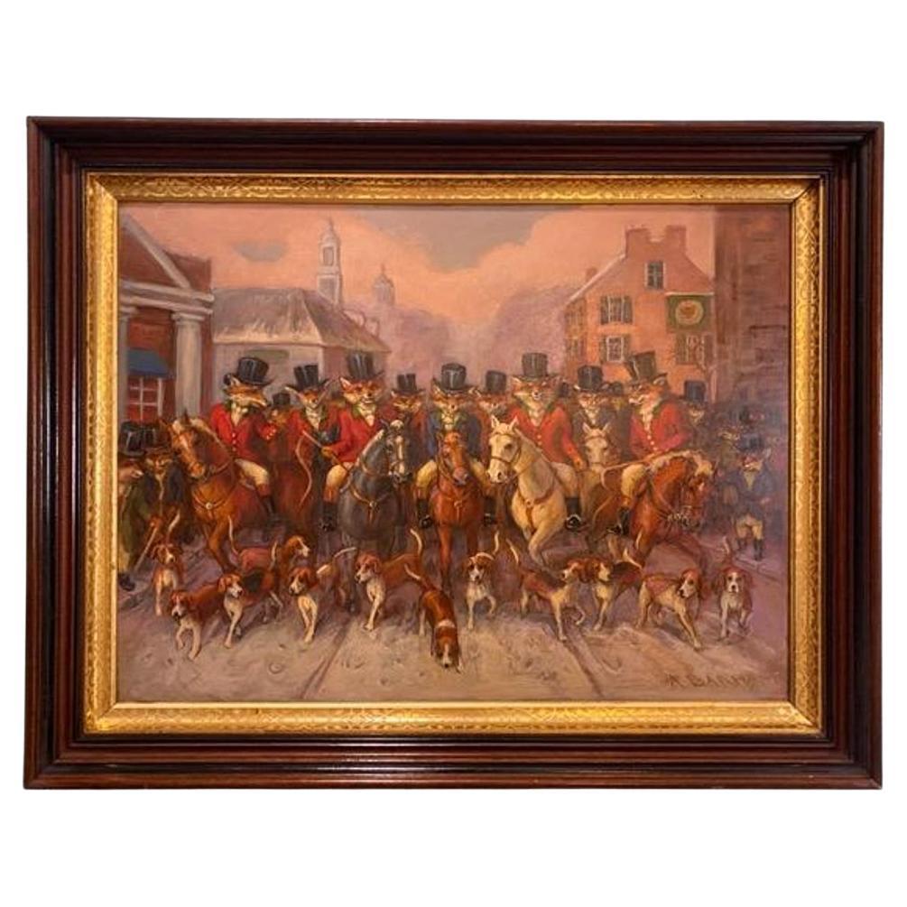 Hunt Foxes on Parade, Original Oil on Board Painting by Anthony Barham, 2022