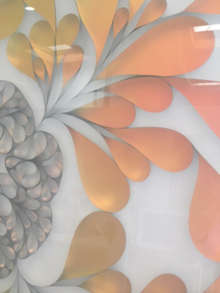 Hunt Rettig's three-dimensional wall sculptures consist of polyester film, thermoplastic rubber and acrylics that he molds to create organic shapes full of light and dimension placed under frosted plexiglass to instill a soft glow.  The material