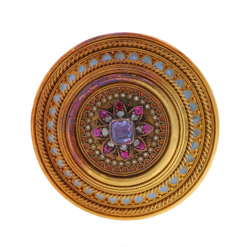 Hunt & Roskell viktorianische Brosche mit Anhänger aus Gelbgold mit Saphir, Rubin und Diamant in Gelbgold18k (Viktorianisch)