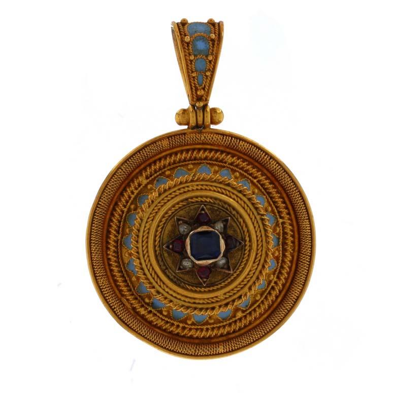 Hunt & Roskell viktorianische Brosche mit Anh�änger aus Gelbgold mit Saphir, Rubin und Diamant in Gelbgold18k (Rosenschliff)