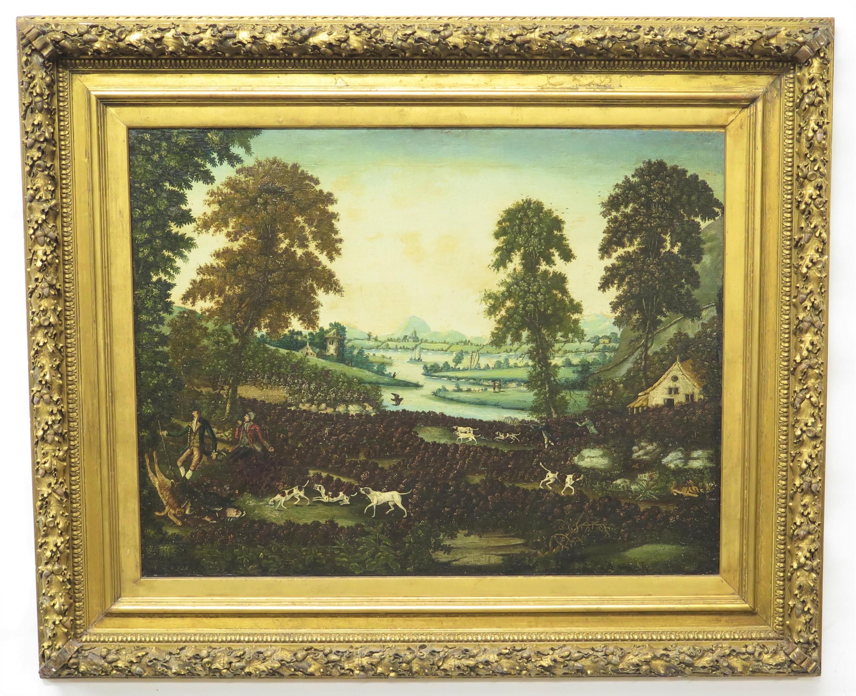 Scène de chasse à courre dans un paysage anglais, vers 1785 en vente 4