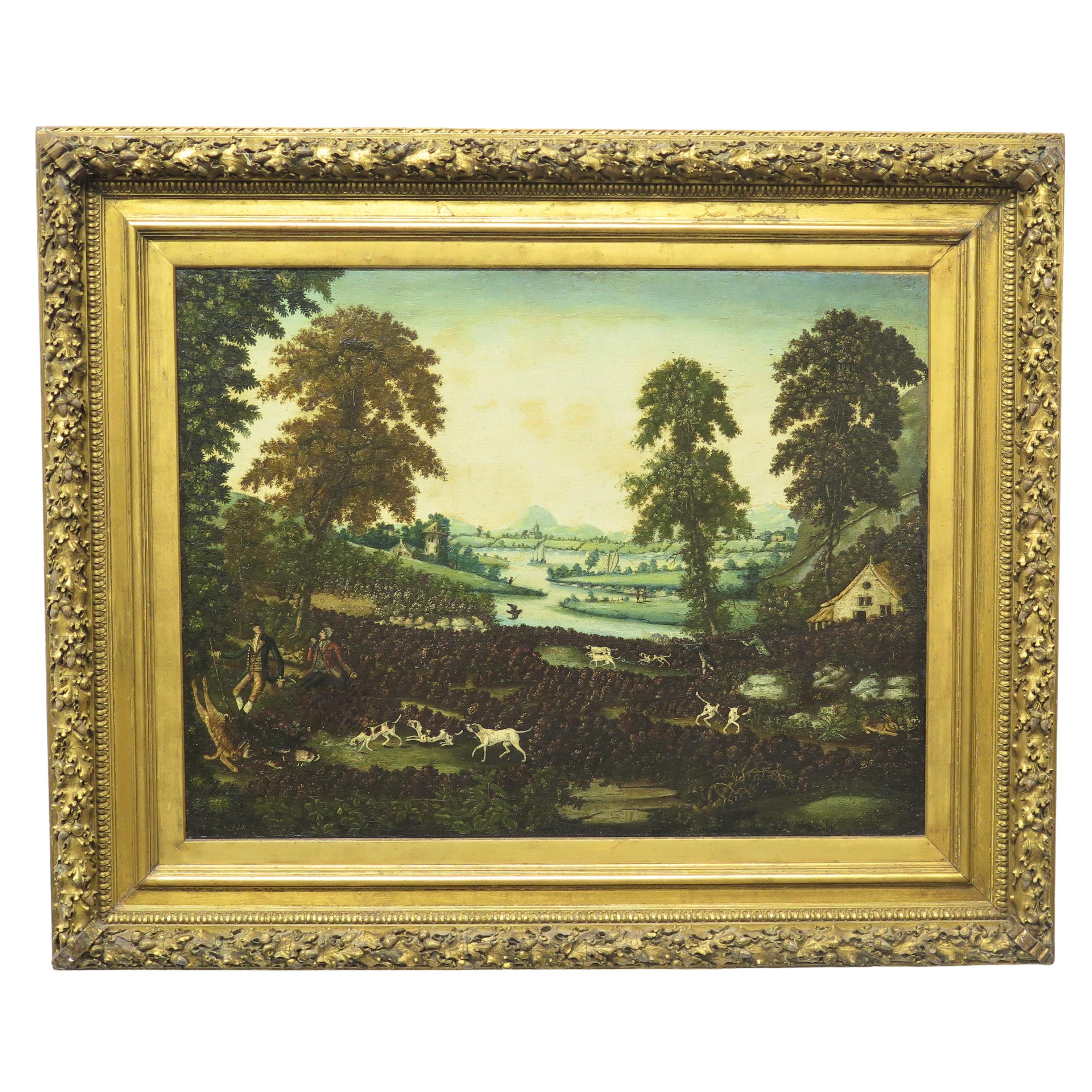 Hunt Scene with Hounds in an English Country Landscape, Circa 1785 For Sale