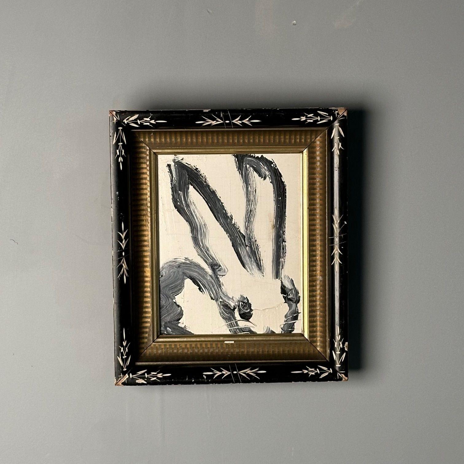 Hunt Slonem, Black and White Bunny Oil Painting, Framed, 2009 In Good Condition For Sale In Stamford, CT