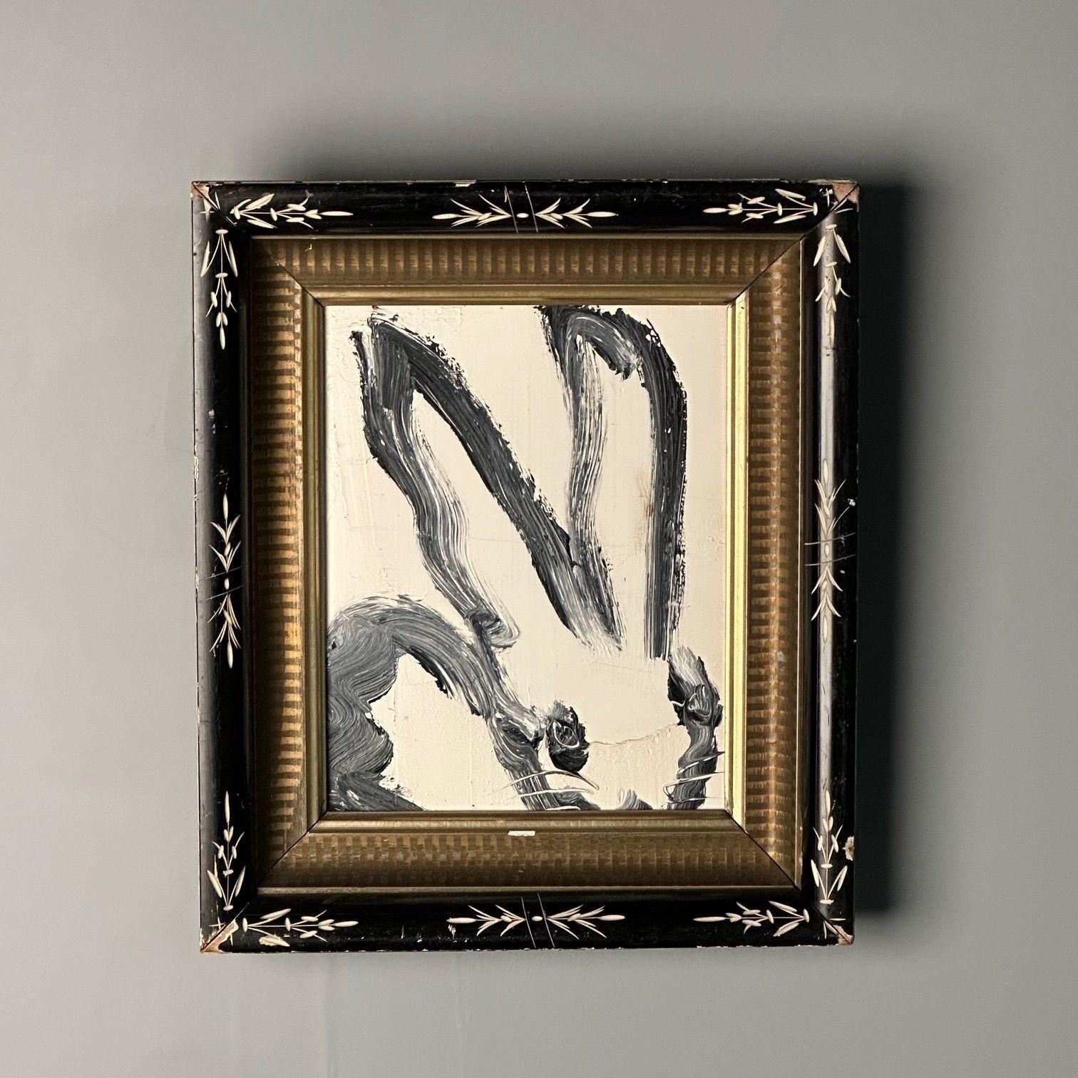 Contemporary Hunt Slonem, Black and White Bunny Oil Painting, Framed, 2009 For Sale