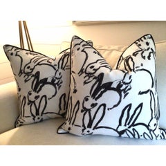 Lee Jofa Hunt Slonem "Bunny Hutch" in Black 22" Down-Filled Pillows - a Pair