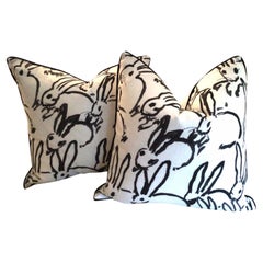 Hunt Slonem "Bunny Hutch" in Black & White Pillows - a Pair