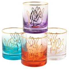 Hunt Slonem Double Bunny Old Fashioned Glasses, Mixed Jewel